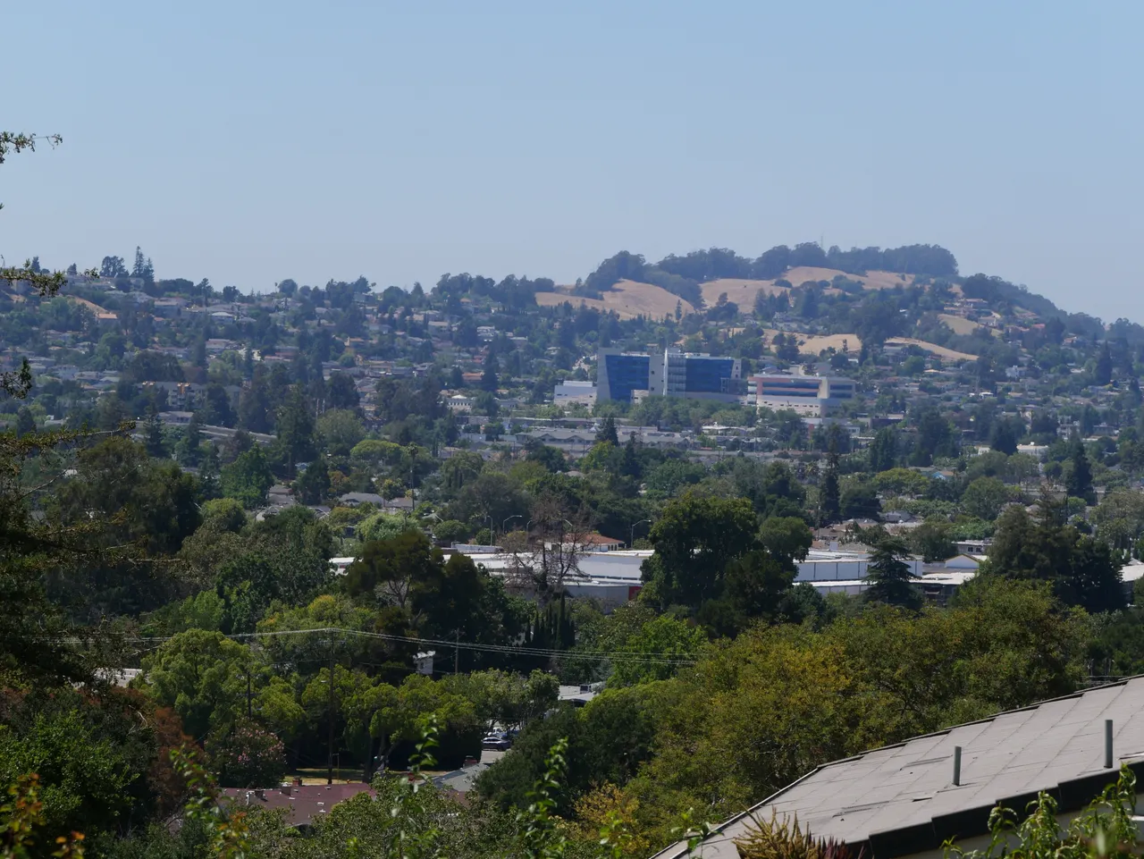 Eden Medical Center and residential hills in Castro Valley, seen looking north from D Street in Hayward.