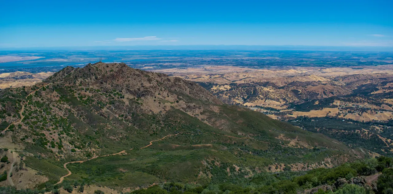 Mount Diablo’s North Peak and the surrounding landscape, viewed northward from the main summit.