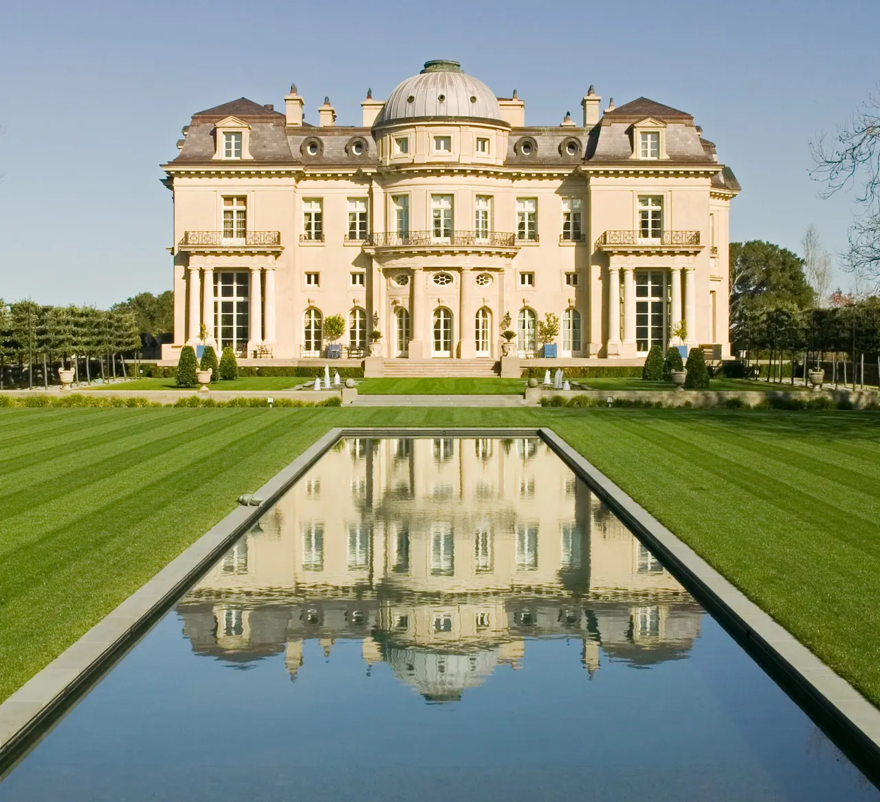 Carolands Chateau and its reflecting pool in Hillsborough.