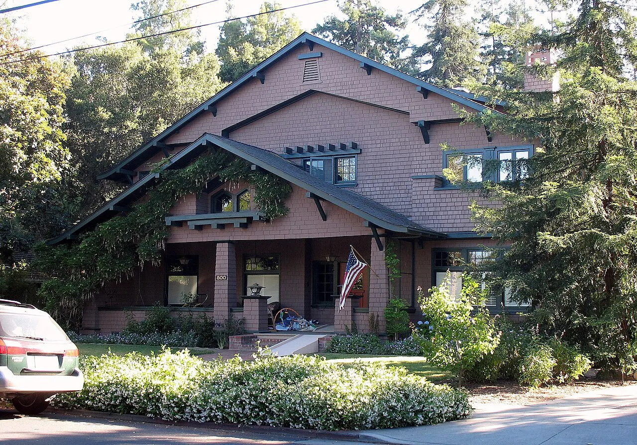 The historic Paul Shoup House surrounded by trees in Los Altos.