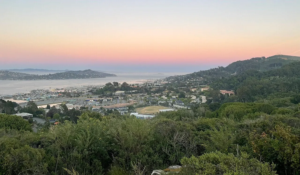 Marin City seen from the Alta Trail, with Richardson Bay beyond.