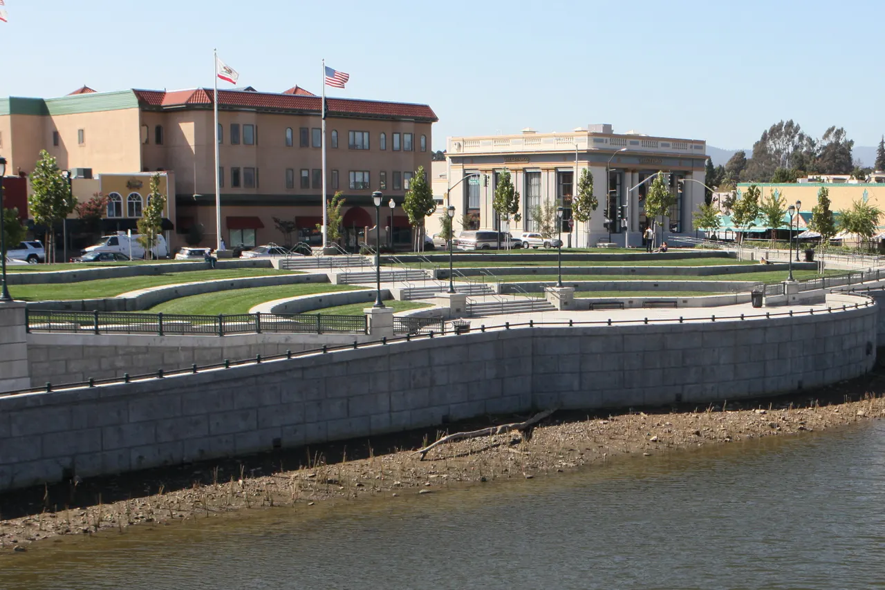 The riverfront promenade and park pavilion in downtown Napa.