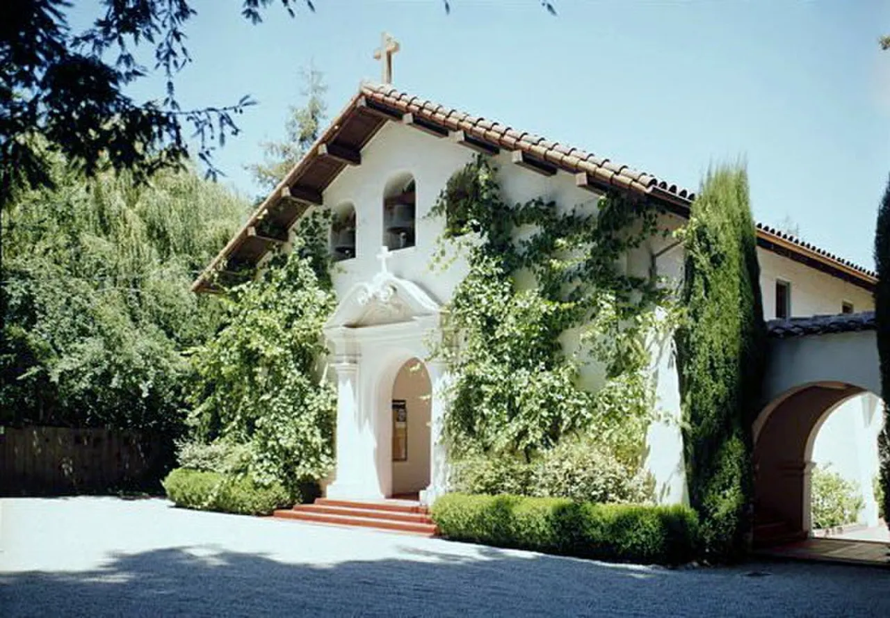Archival color photograph of Our Lady of the Wayside Church in Portola Valley.