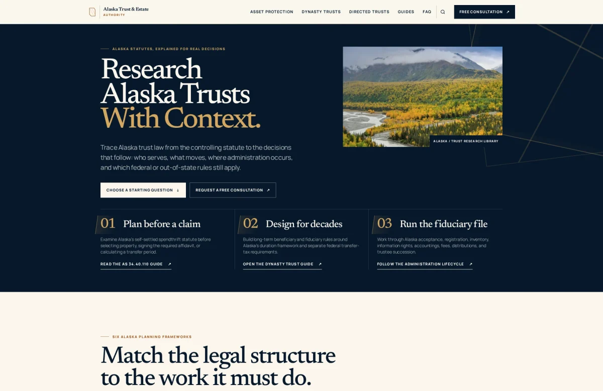 Alaska Estate website, desktop view