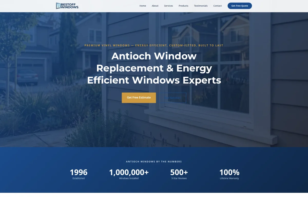 Antioch Windows website, desktop view