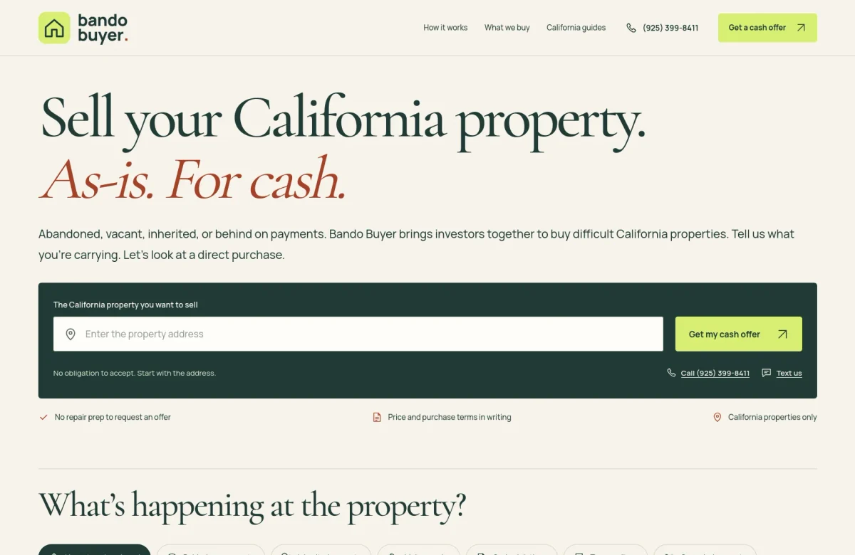 Bando Buyer Astro website, desktop view