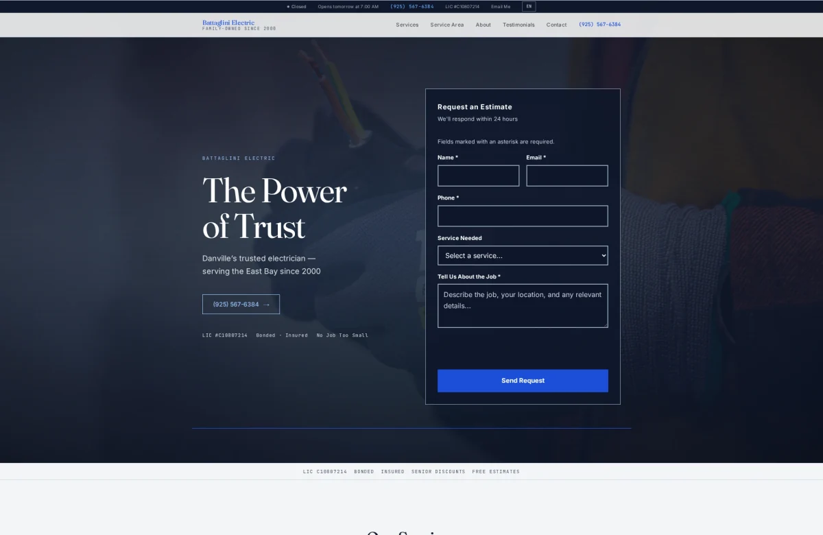 Battaglini Electric website, desktop view