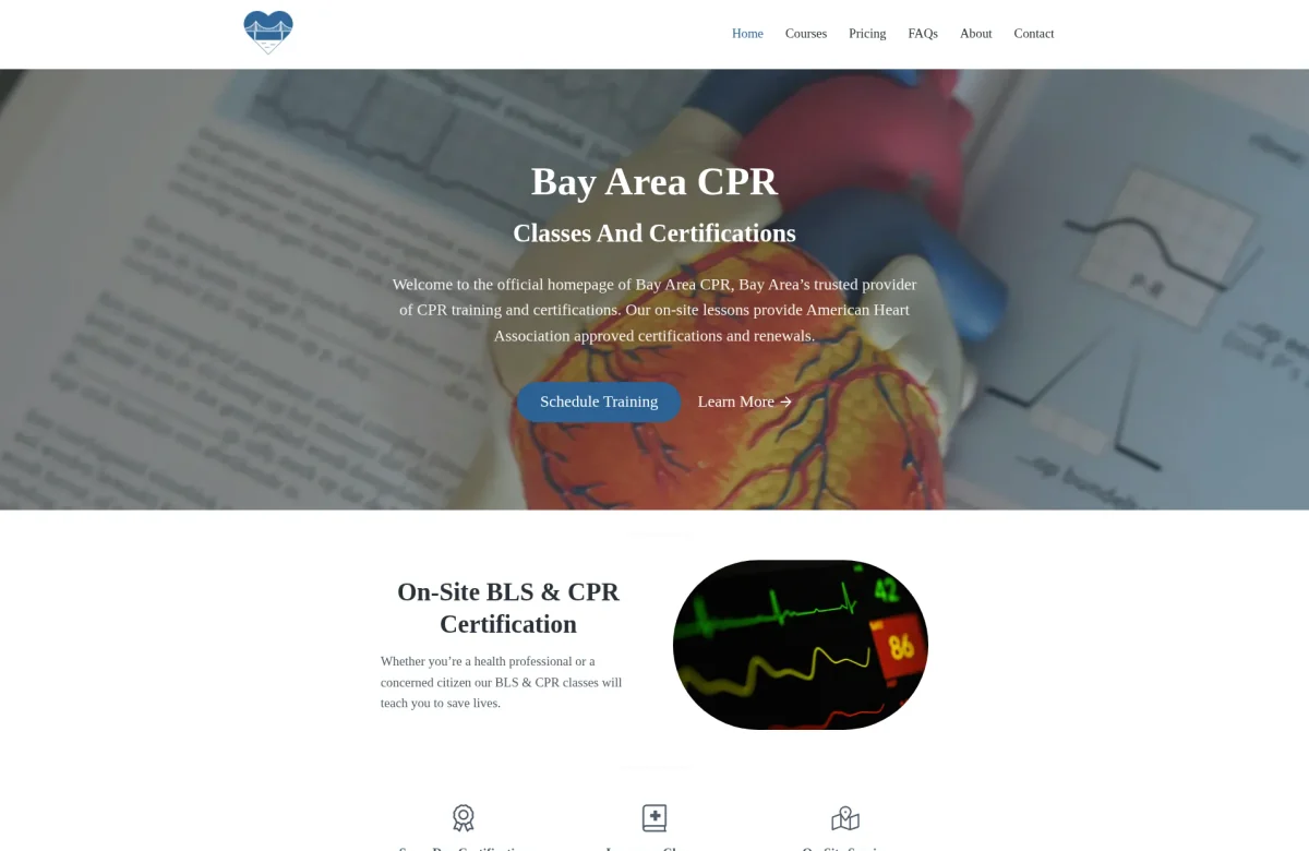 Bay Area CPR website, desktop view