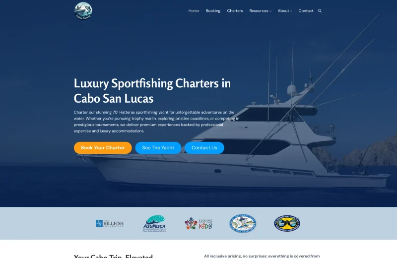 Cabos Fishing website, desktop view