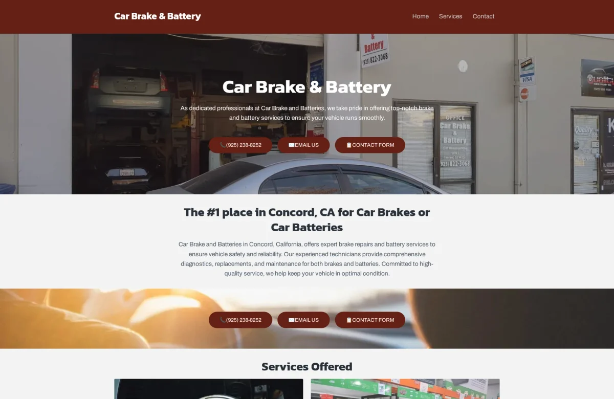 Car Brake & Battery website, desktop view