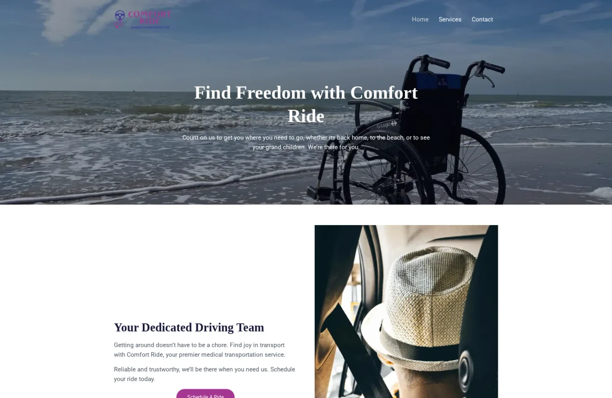 Comfort Ride Care website, desktop view