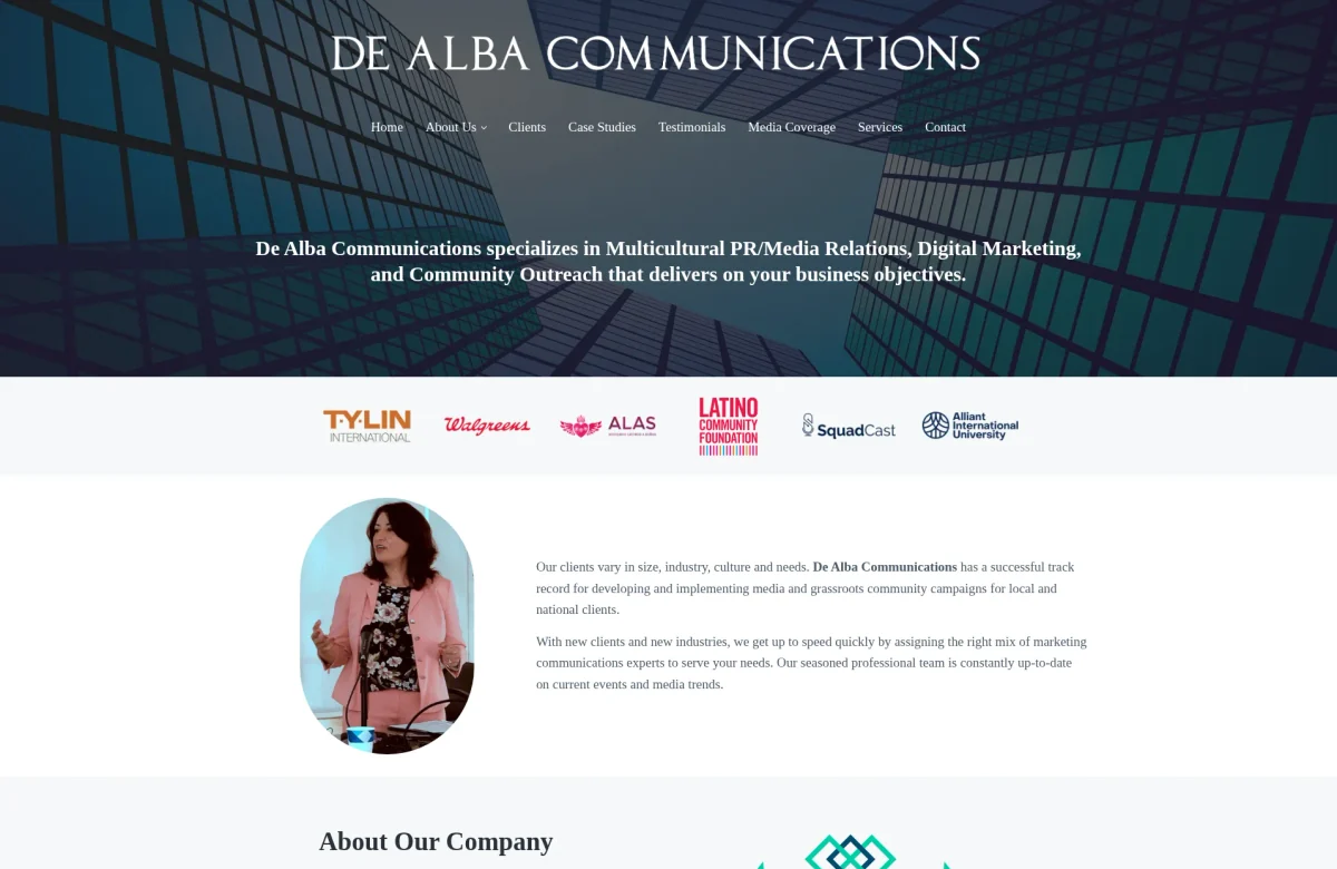 De Alba Communication website, desktop view