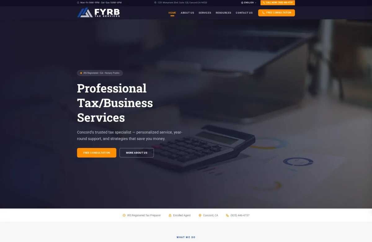 FYRB Tax website, desktop view