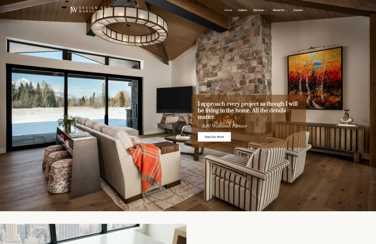 JW Design & Management website, desktop view