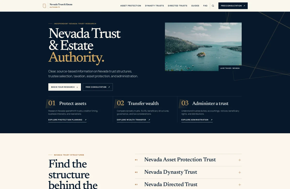 Nevada Estate website, desktop view