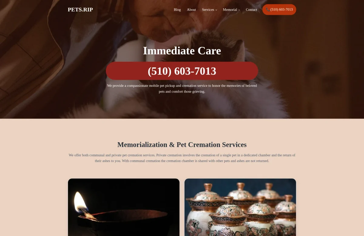 Pets.rip website, desktop view