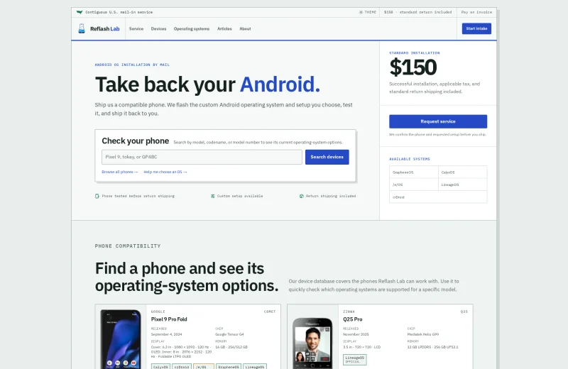 ReflashLab website, desktop view