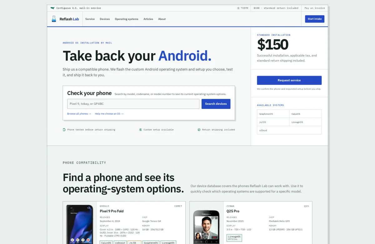 ReflashLab website, desktop view