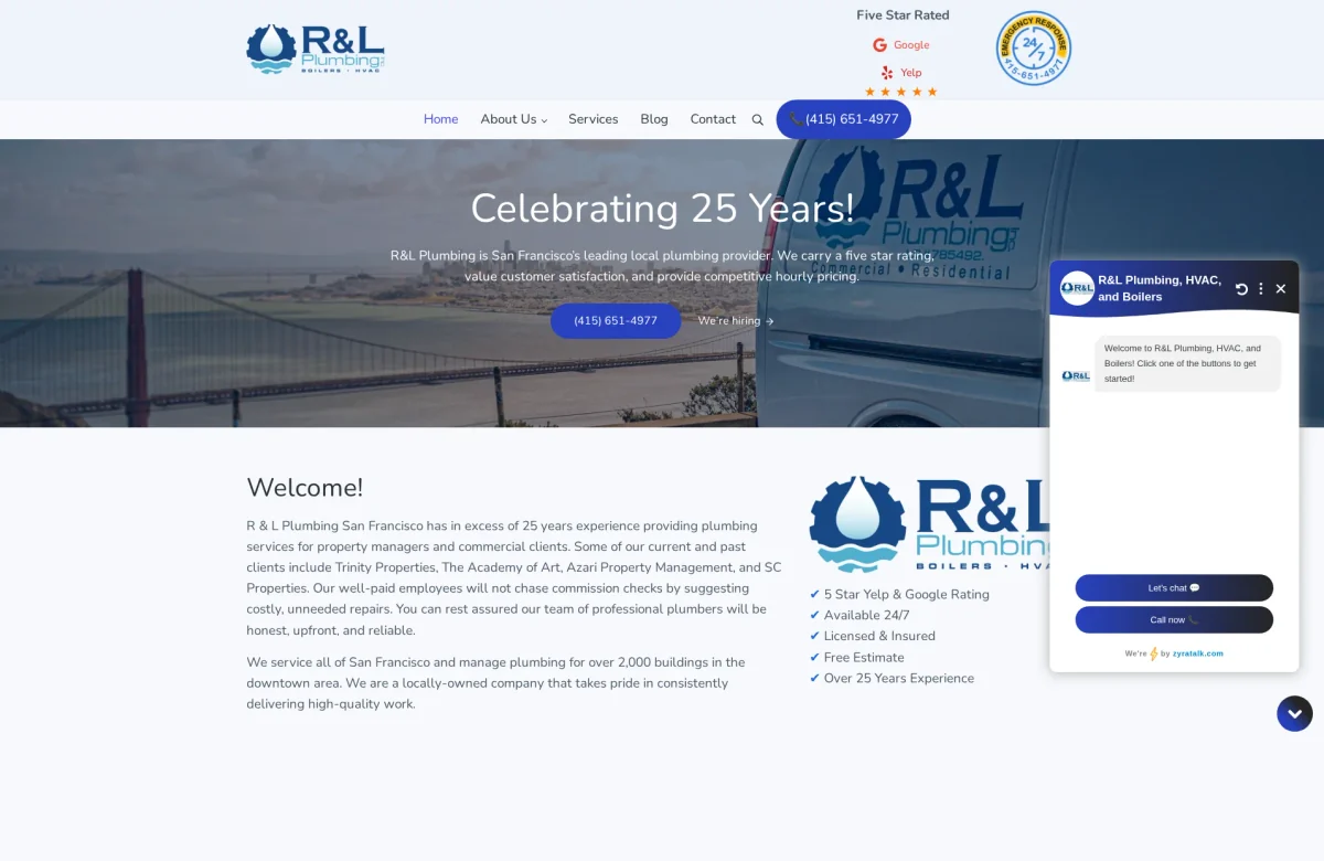 R&L Plumbing website, desktop view