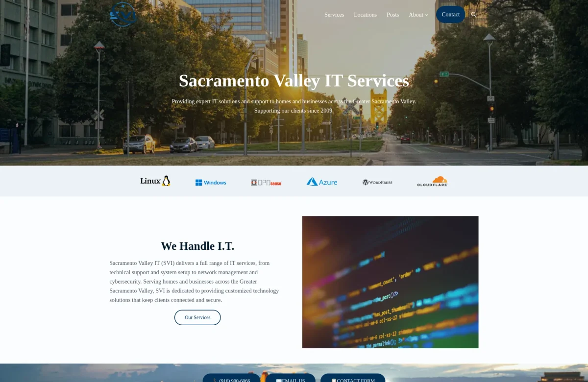 Sacramento Valley IT website, desktop view