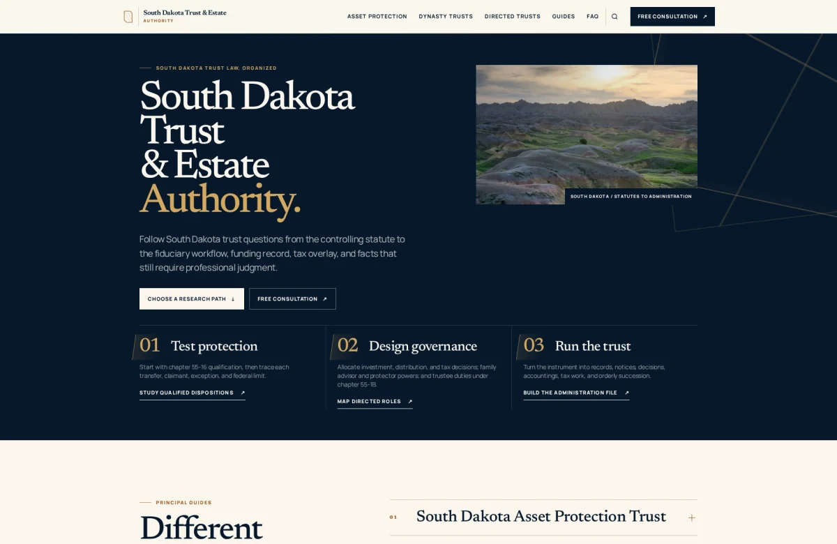 South Dakota Estate website, desktop view