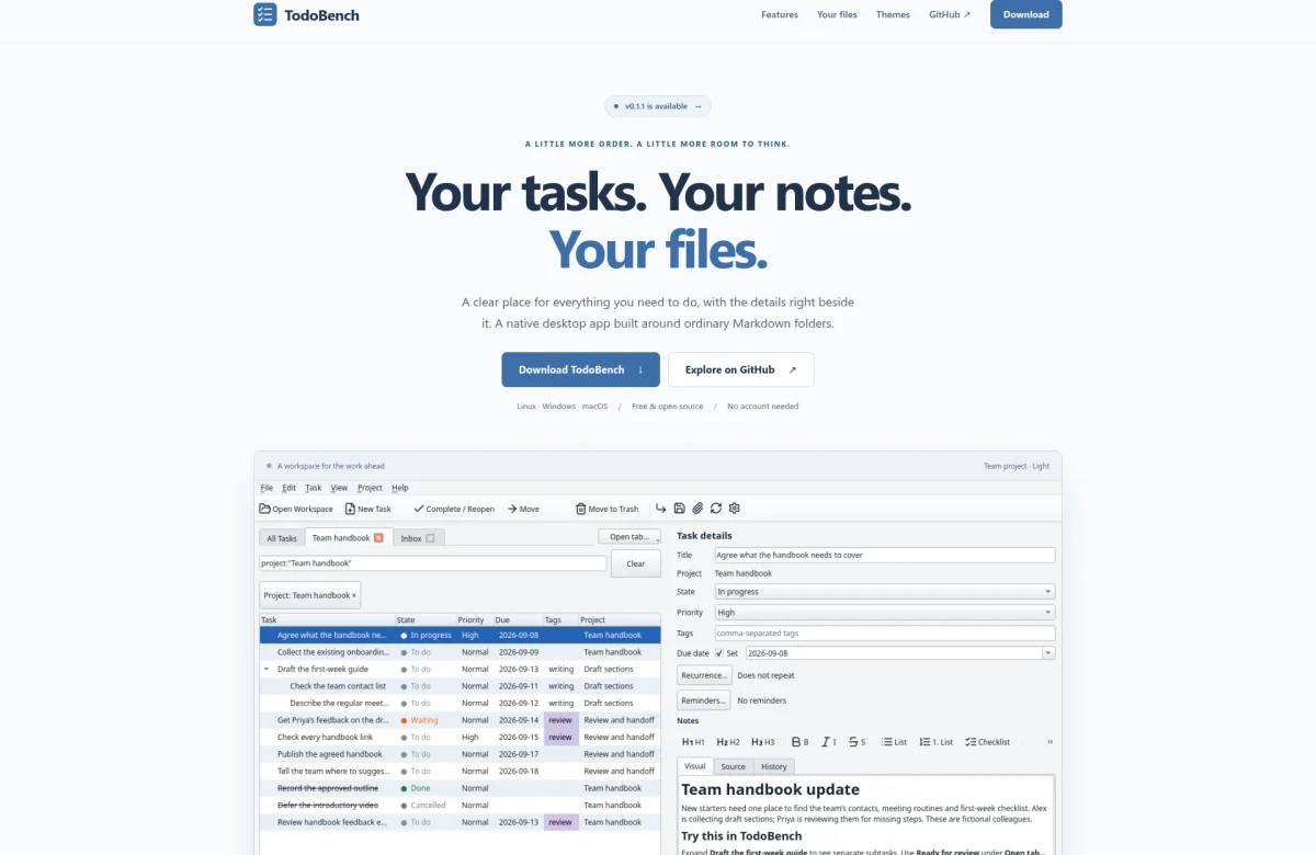 TodoBench website, desktop view