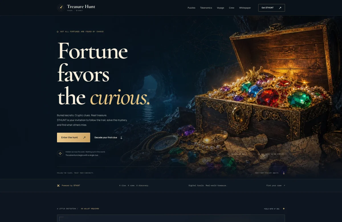 Treasure Hunt Token website, desktop view
