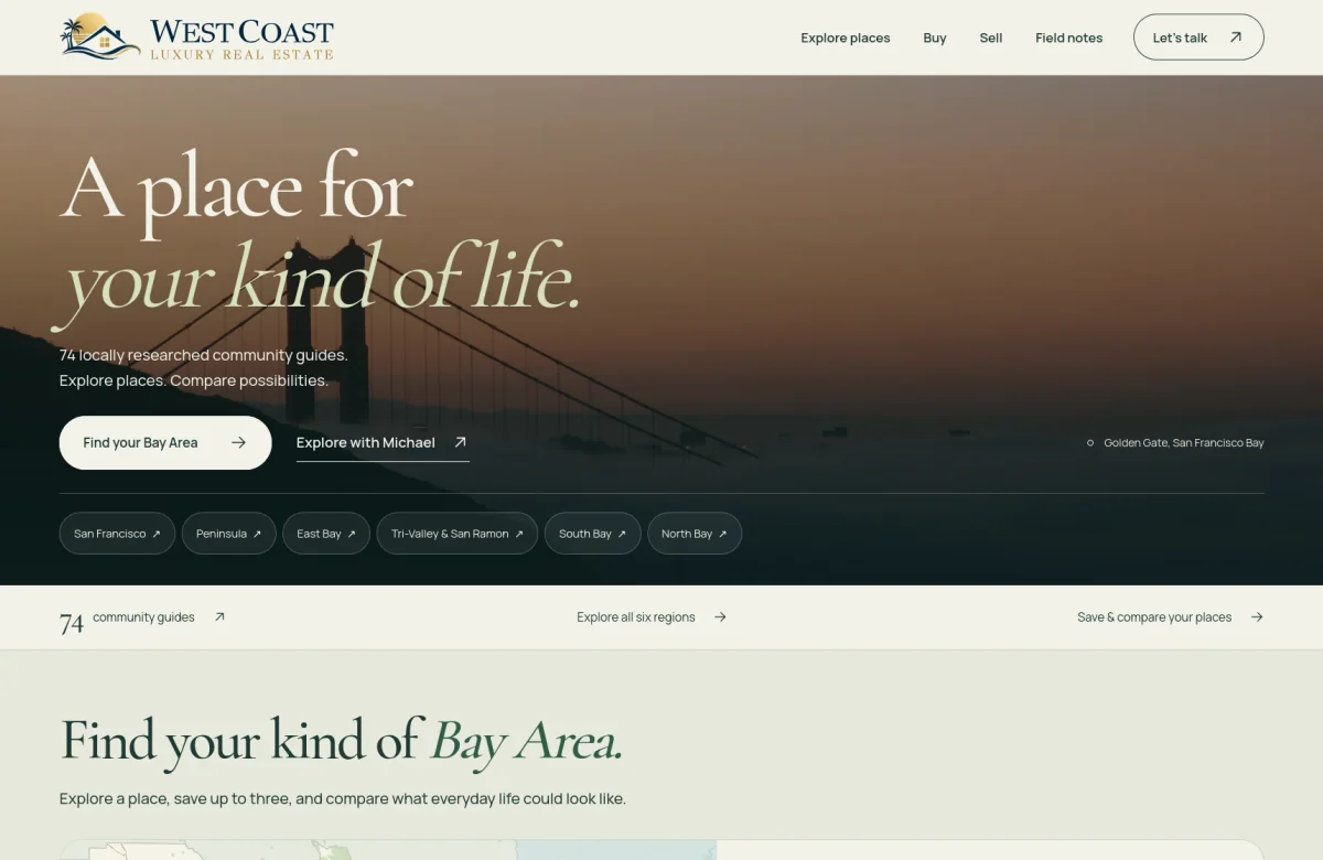 West Coast Luxury Real Estate Astro website, desktop view
