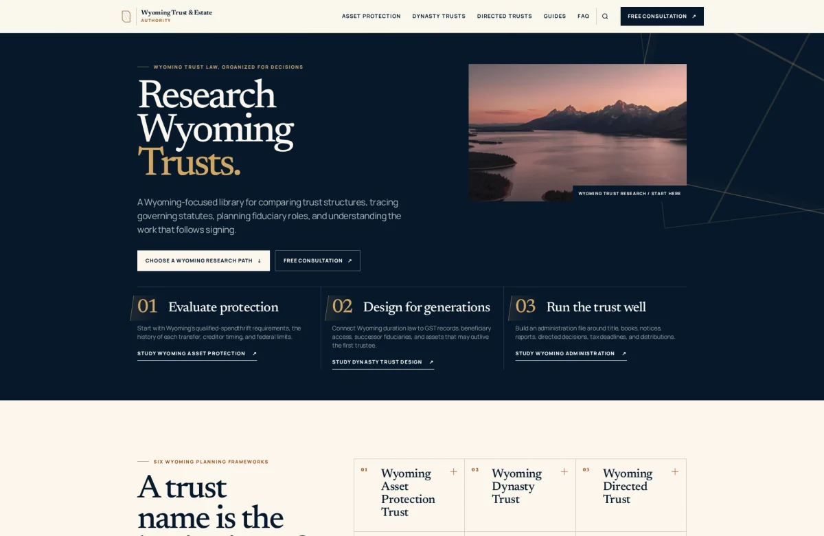 Wyoming Estate website, desktop view